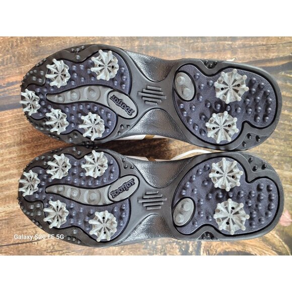 Women's Footjoy Greenjoys Golf Shoes Size 9M White Taupe 48762 Soft Spikes - Picture 3 of 8